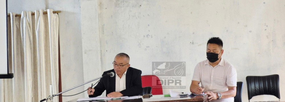 Advisor, NSDMA & Inland Waterways, Z. Nyusietho Nyuthe chairing the Meluri District Planning & Development Board meeting held at DB’s Court, DC Office, Meluri on October 6. (DIPR Photo)